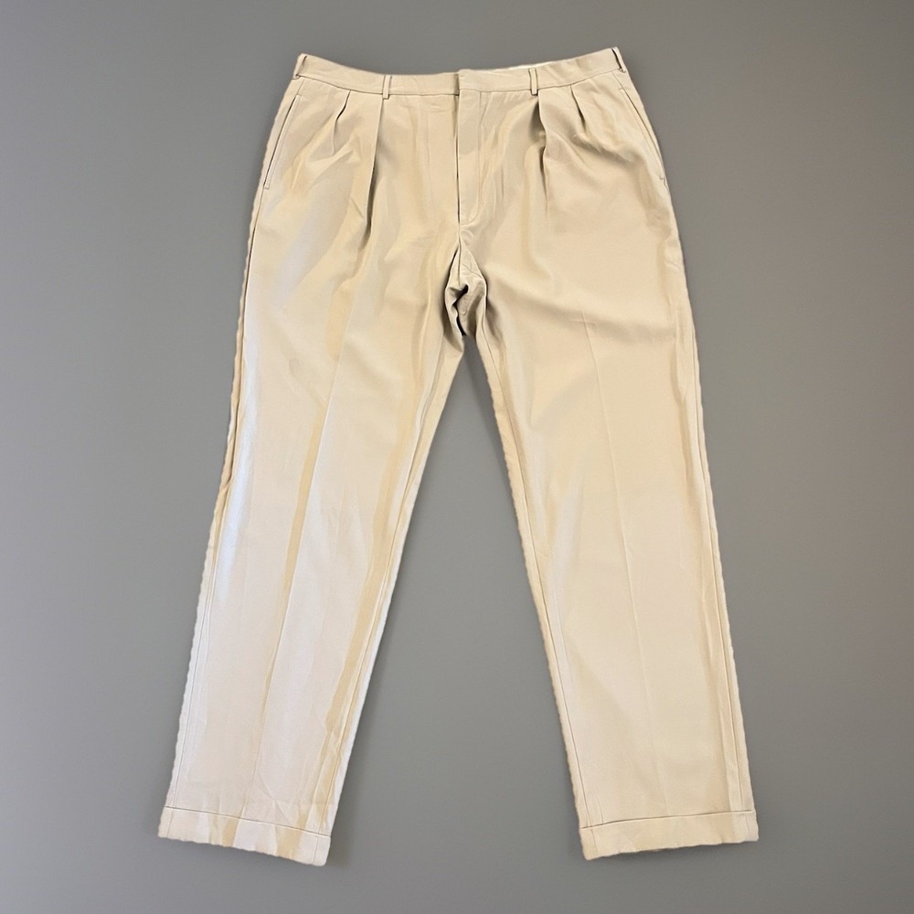 Polo Ralph Lauren Dress Pants 42 Wool Pleated Italy 41x33 Flat Front Cuffed Vtg